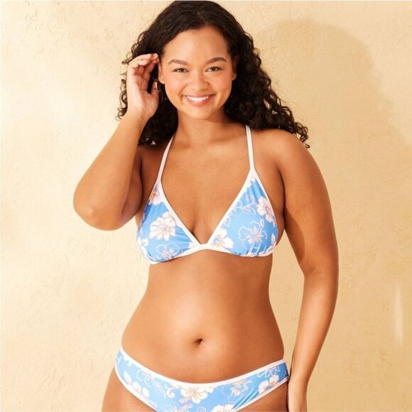 Blue Floral Bikini TOP Triangle S - Picture 4 of 4